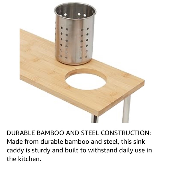 New-Bamboo Kitchen Sink Helper Shelf with Removable stainless utensil cubby - Picture 3 of 11